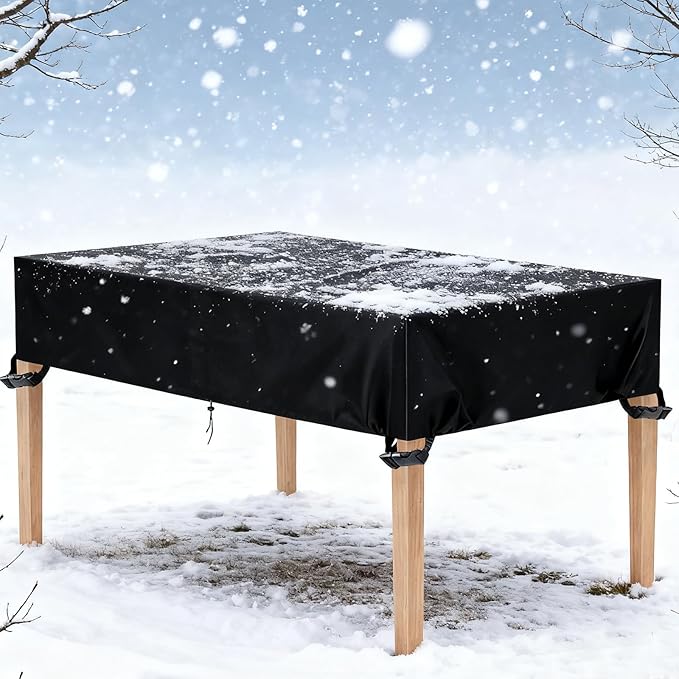 Outdoor Table Cover 75"L x 32"W x 8"H, 420D Waterproof Outdoor Cover for Patio Furniture Dinning Table Picnic Coffee Tables Chairs and Sofas, Black