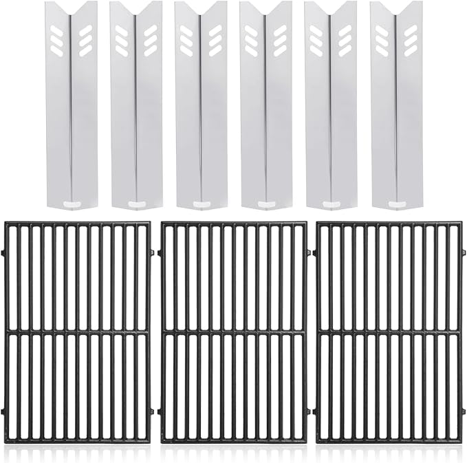 Criditpid Grill Replacement Parts for Dyna Glo DGB610SSP DGF600SSP, Cast Iron Grates 70-01-296 and Heat Shield Tents for Dyna Glo Grill Replacement Parts DGB610SSP 6 Burner.