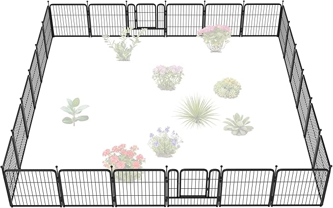 FXW Garden Fence Outdoor for The Yard – 24in(H) x 45.6ft(L) Heavy Duty Metal Animal Barrier for Dog and Rabbit, Decorative Dog Fence, 24 Panels, Black