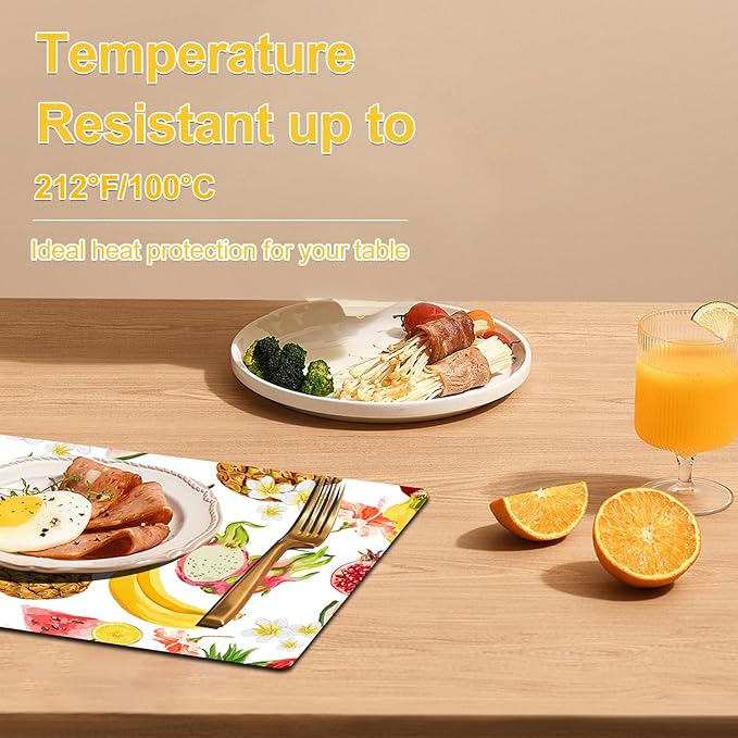 Fruit Placemats Set of 4 - Faux Leather Heat Resistant Placemats for Dinner Table, Non-Slip Waterproof Oil-Proof Washable Reusable Placemat for Indoor Outdoor Kitchen Decor, 15.75In*11.81In