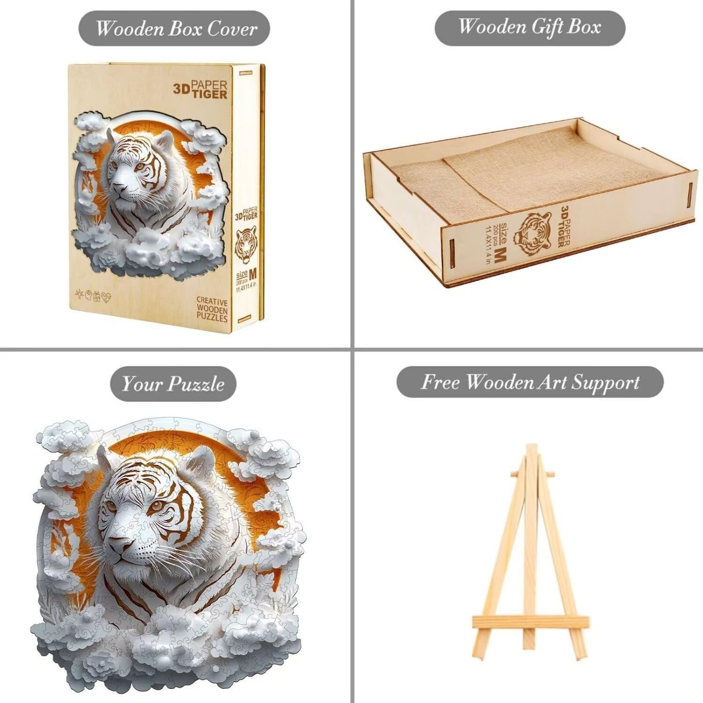 Wooden Puzzles Adults, 3D Paper Tiger Wooden Puzzles 100 Pieces, Unique Animal Shaped Wood Challenging Jigsaw Puzzles Gifts for Adults, 8.5x8.5in