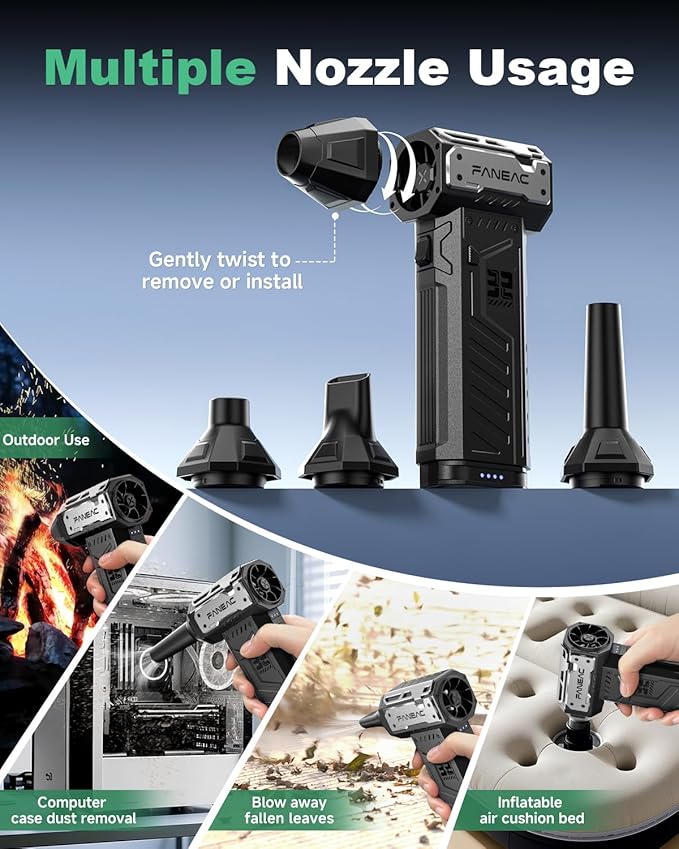 X305 Compressed Air Duster - 2 Removeable Battery Pack, 3-Speed Adjustable & 4 Nozzles, Ultra-Powerful 32mm BLDC, for Keyboard, Computer, House Cleaning