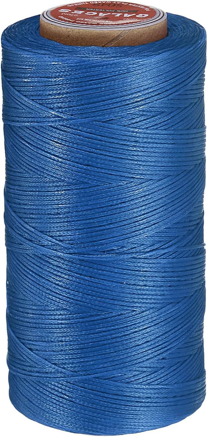 uxcell Flat Leather Sewing Waxed Thread, 270m / 295 Yards Polyester Wax String, 150D Wax Stitching Cord for Leather Crafts, Bookbinding, Bracelets Braided, Navy Blue