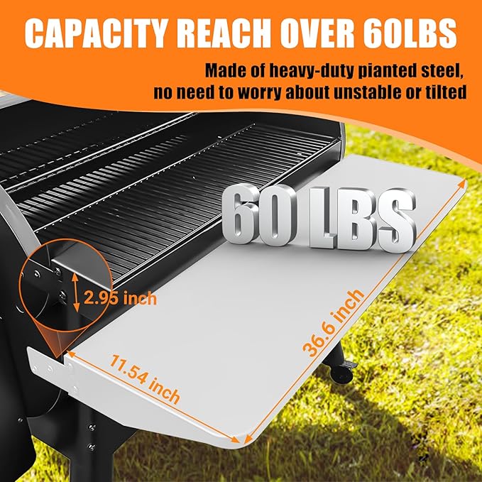Utheer Folding Front Shelf for Traeger Pro 34, Century 885, Texas Elite 34 Pellet Grills, BAC363 Grill Accessory 37" x 12", Heavy-Duty Steel Table Supports 60 LBS, Foldable Prep & Storage Station