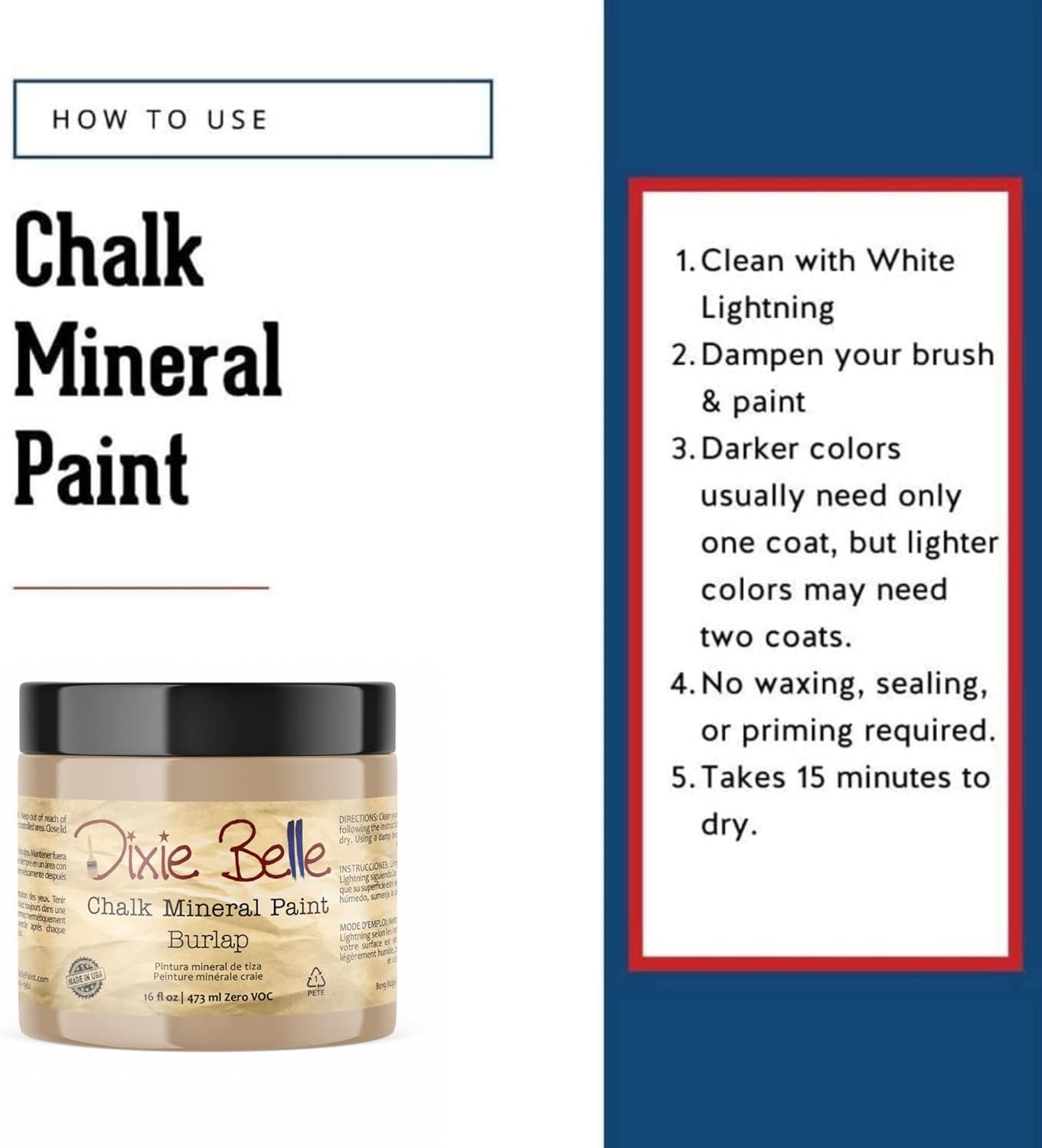 Dixie Belle Paint Company Chalk Finish Furniture Paint - Burlap (16oz) - Matte Cozy Tan Chic Chalk Mineral DIY Furniture Paint