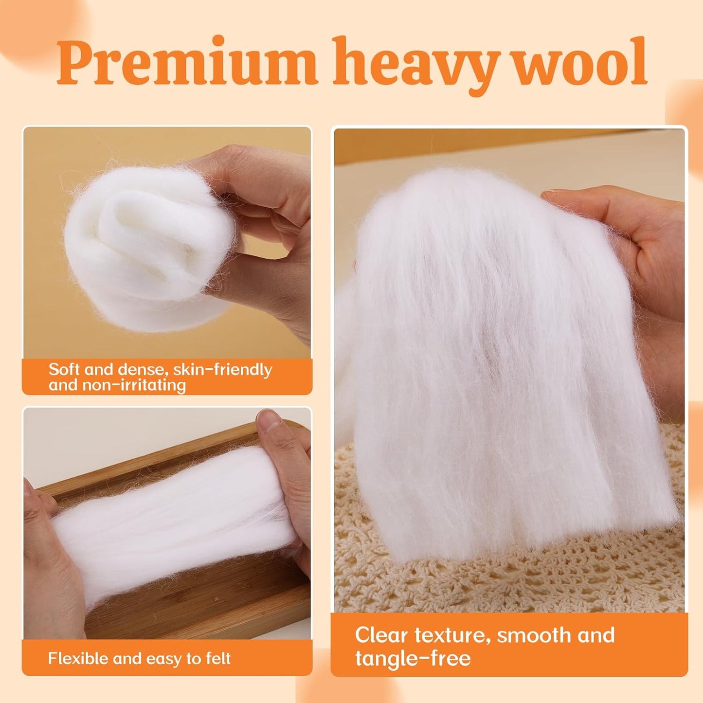 3.53oz Wool Roving Yarn, Wool Felting Supplies, Pure Wools, Chunky Yarn, Spinning Wool Roving for Needle Felting Wet Felting DIY Hand Spinning (White)