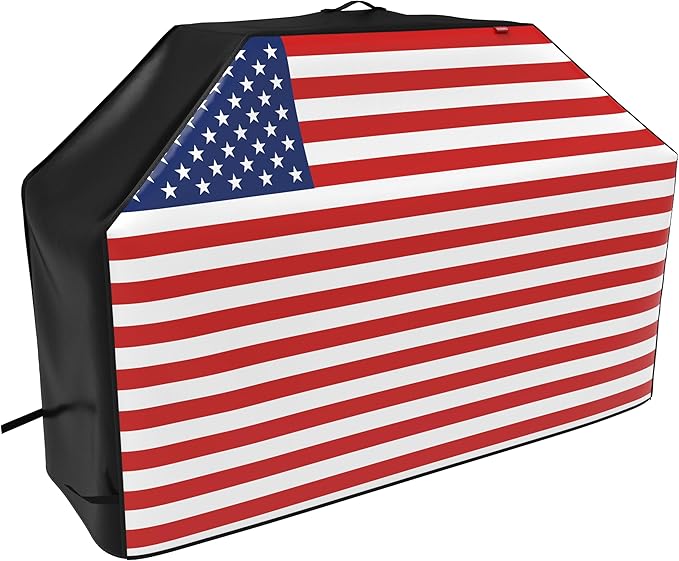 72" Heavy Duty Waterproof Gas Grill Cover fits Weber Char-Broil Coleman Gas Grill-Black,American Flag.