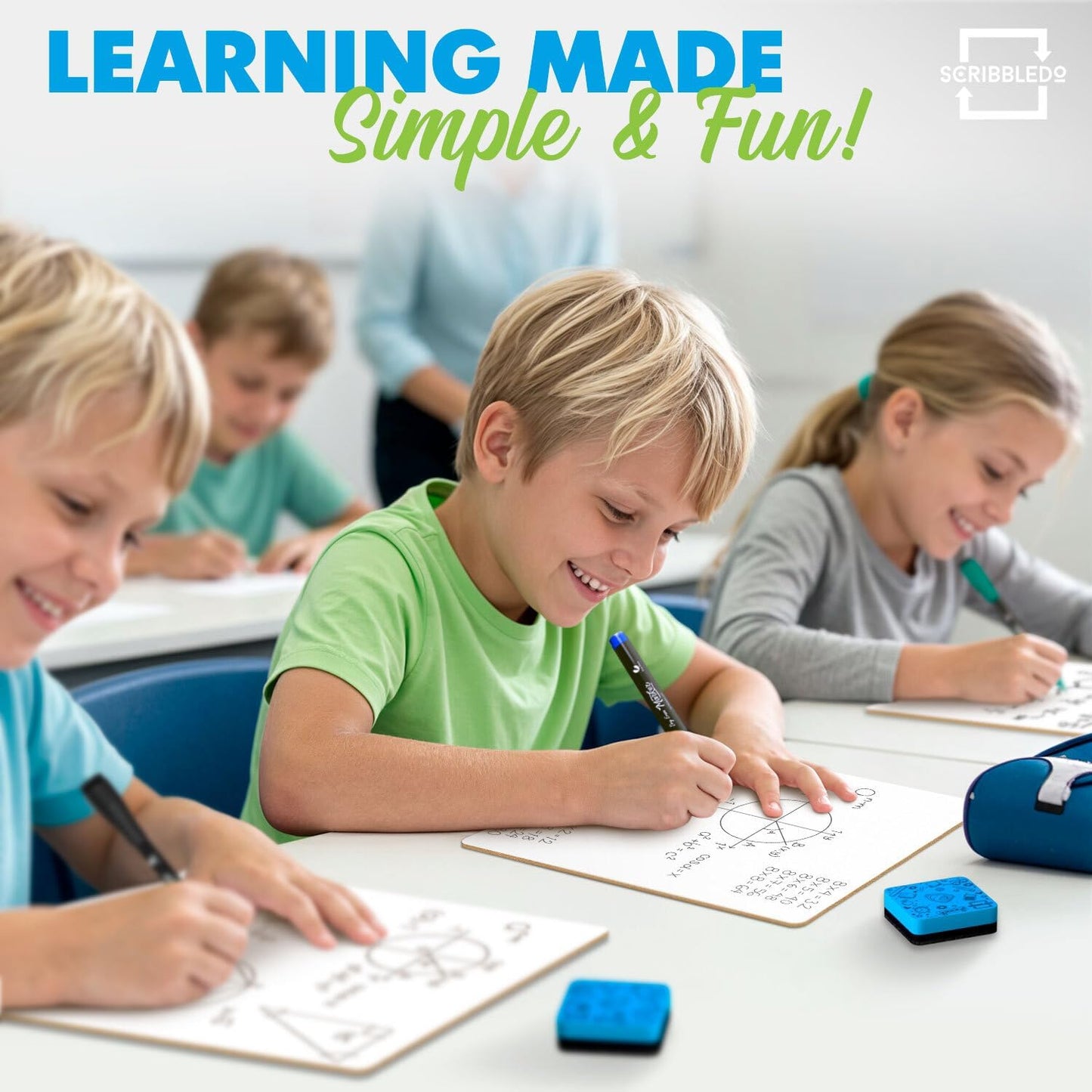 Set of 12 Small White Board Dry Erase Boards Classroom Pack Mini White Boards 9"x12” Double Sided Personal Whiteboards for Students Teachers School Supplies Lapboards l 12 Mini Whiteboard Erasers Incl