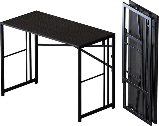 Folding Desk 40 inch Writing Gaming Computer Camping Desk, No Assembly Required Home Office Table, Black