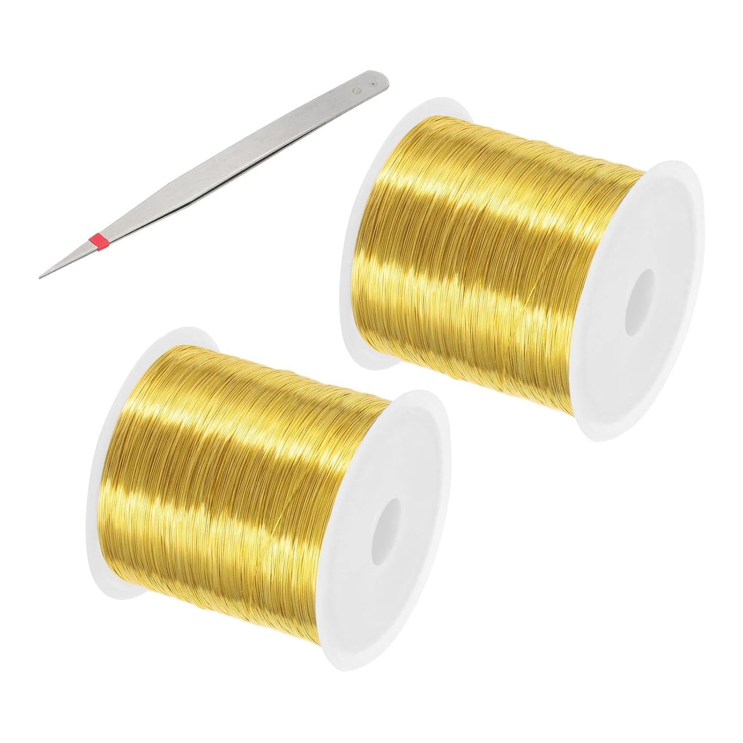 PATIKIL 28 Guage/ 0.3 mm 328 Feet Jewelry Craft Wire, 2 Pcs Copper Beading Wire with Plier for Beading Jewelry Making Supplies Earrings Bracelets Accessories Sculptures, Gold