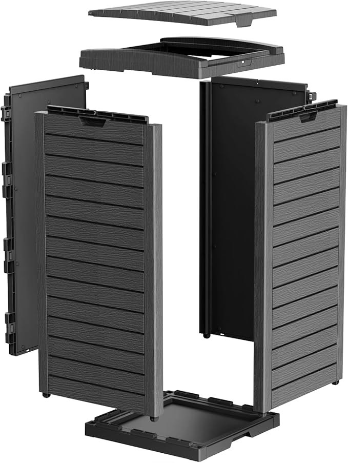 38 Gallon Outdoor Trash Can with Lid, Dual Lid Closure Outdoor Trash Can, Waterproof Resin Garbage Can with Pull-Out Liquid Drawer for Kitchen, Backyard Deck, Patio(Deep Black)