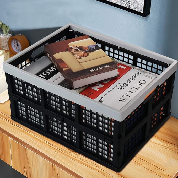 Jekiyo 34-Liter Folding Crates Storage, Collapsible Container Plastic, Set of 3