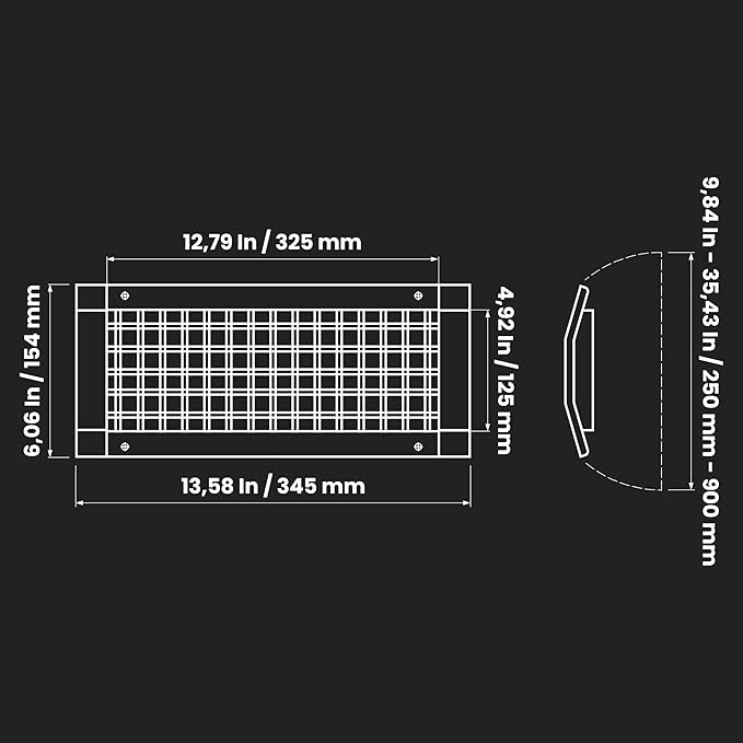 Repa Market 13" x 5" Inch Air Exhaust Grille for Round Ducts - 2 Adjustable Louvre Blades - Galvanized Air Supply Vent Cover - Side Fit Round Surface Canal Ducting from 9.84" to 35.43" Inches