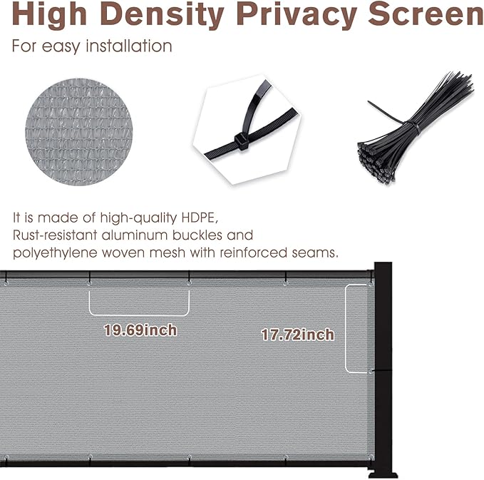 SUNNY GUARD 3.3'x19.7' Balcony Privacy Screen Fence, Apartments Railing Screen, Heavy Duty Wind Screen for Outdoor,Backyard,Patio,Deck Privacy（Light Grey）