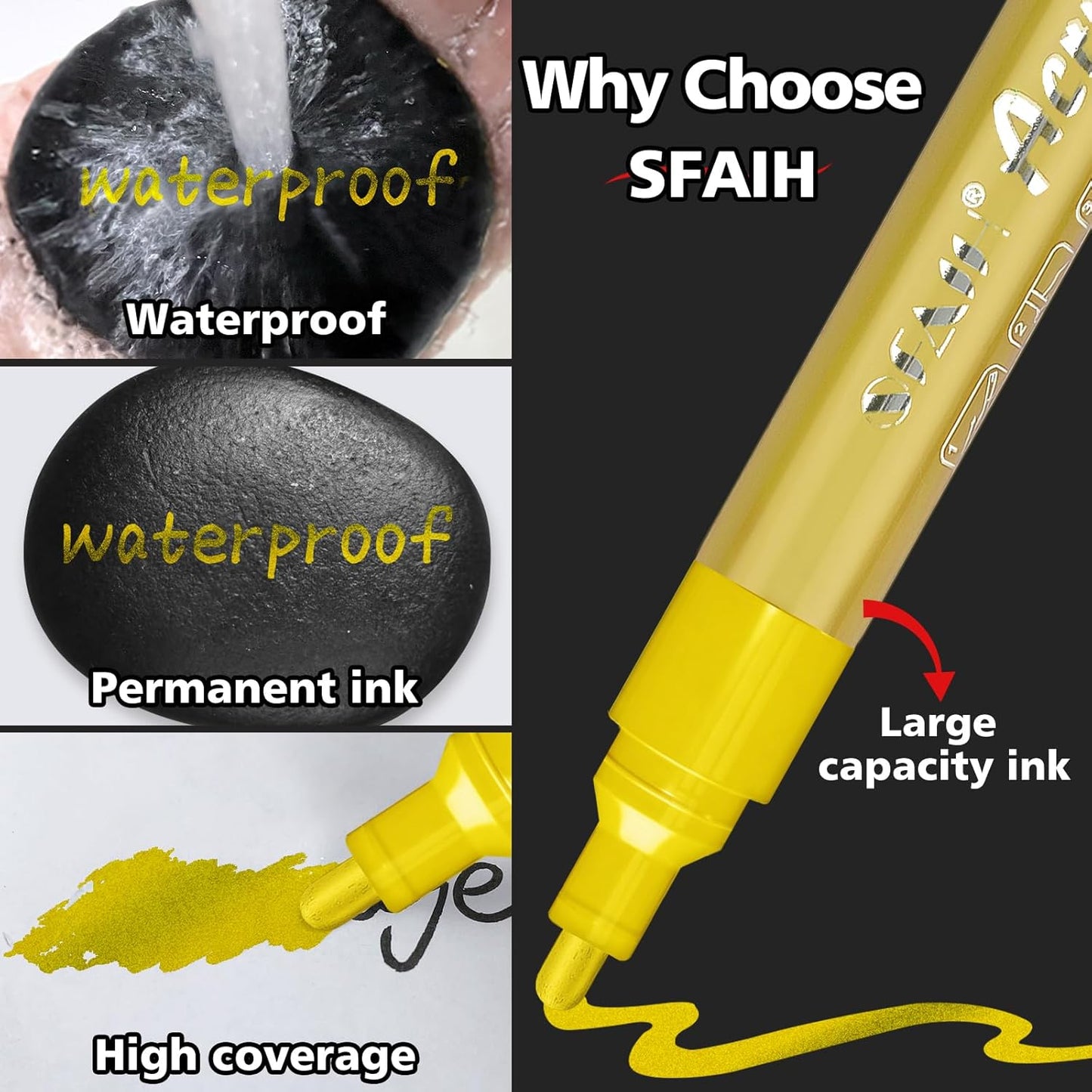 SFAIH Gold & Silver Acrylic Paint Markers - 8 Pack 2-3MM Medium Tip & 0.7MM Extra Fine Paint Pens for Rock Painting, Wood, Metal, Fabric, Plastic, Canvas, Glass, Ceramic, Diy Crafts