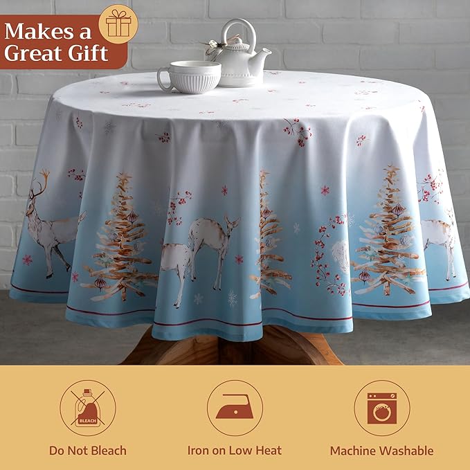 Maison d' Hermine Table Cloth Round Table 100% Cotton 69 Inches Fall Tablecloth Reusable Everyday Use for Thanksgiving Christmas Decorations Dining Farmhouse Party (Fairy Tale Forest)