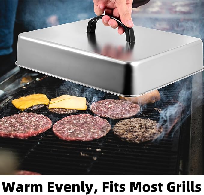 Rectangular Basting Cover, Stainless Steel Grill Cover Lid for Melting Cheese or Steaming Food, 13"(L) x 11.2"(W) x 2.5"(H), 2 Pack