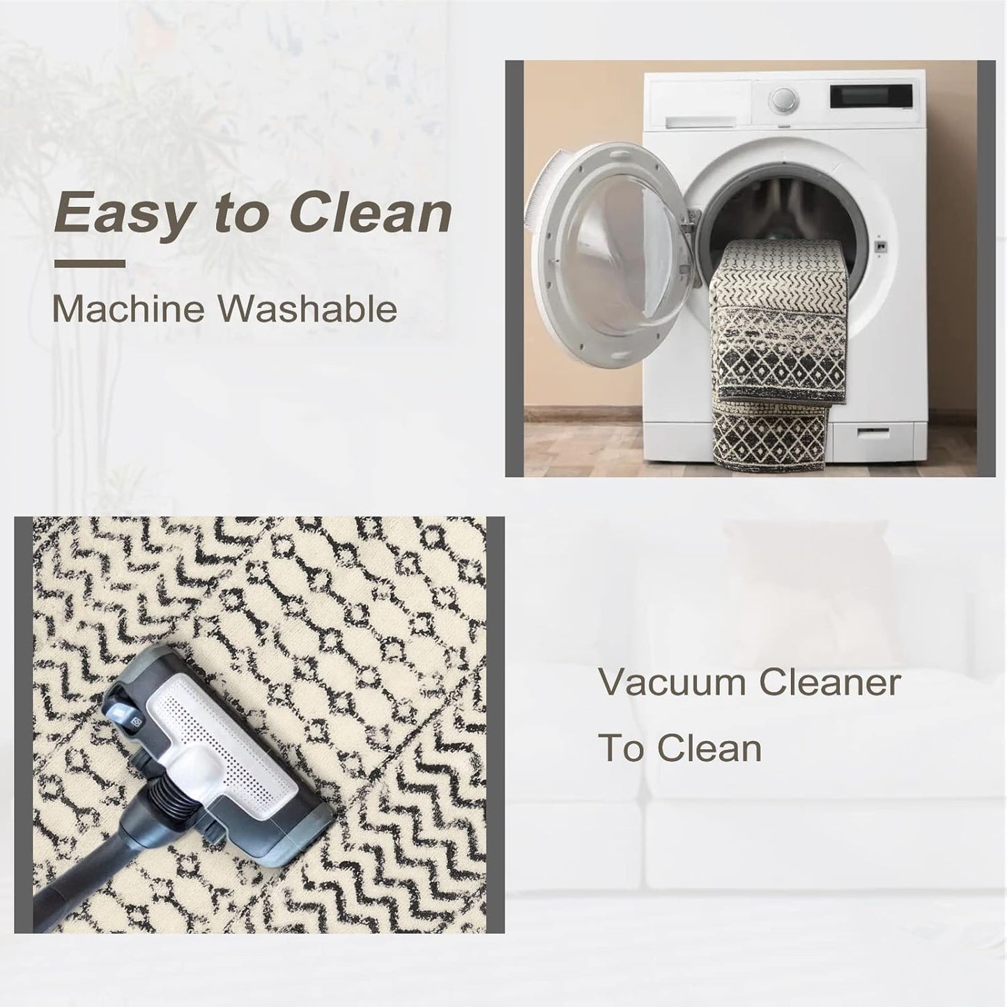 Geometric Moroccan 6x9 Rug, Ultra Soft Distressed Black Rug for Bedroom Non-Slip, Low-Pile Washable Living Room Rug Indoor Carpet for Bedroom Dining Room Classroom Dorm