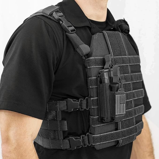 Open-Top Single/Double/Triple Molle Mag Pouch for 5.56mm M4 M16 AK AR Glock M1911 9mm Elastic Rifle Magazines Pistol Mag Pouches Holder Carrier with USA Flag Patch