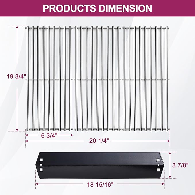 95051 Porcelain Steel Heat Plate and 19.75" Stainless Steel Grill Grate Replacement Parts for Chargriller Charcoal 3001, 3008, 3030, 4000, 5050, 5252, 5650,9020 Gas Grill