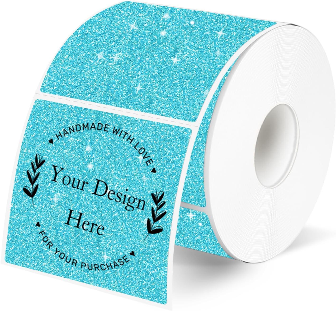 Holographic Thermal Labels Stickers 2" x 2", Square Thermal Stickers Labels, Glitter Self-Adhesive Direct Thermal Label for Small Business- Holographic Blue