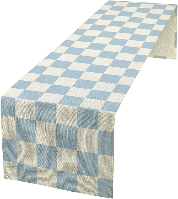 Checkered Table Runner, Retro 70s Blue Buffalo Check Table Runners for Party Kitchen Dining Wedding Banquet 13x70in
