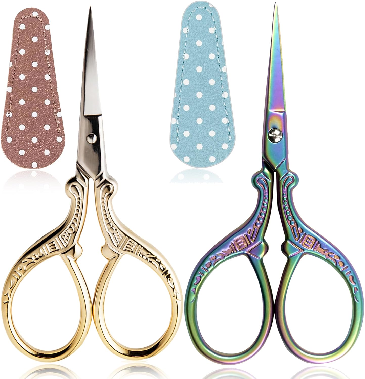 BIHRTC 2 Pairs 3.6 Inch Sewing Scissors with Leather Cover - Stainless Steel Sharp Tip Needlepoint Scissors for Sewing, Crafting, Art Work & Threading