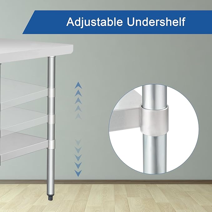 HARDURA Stainless Steel Table with Backsplash Metel Prep Table Commercial Kitchen Workbench 24x48 Inches NSF