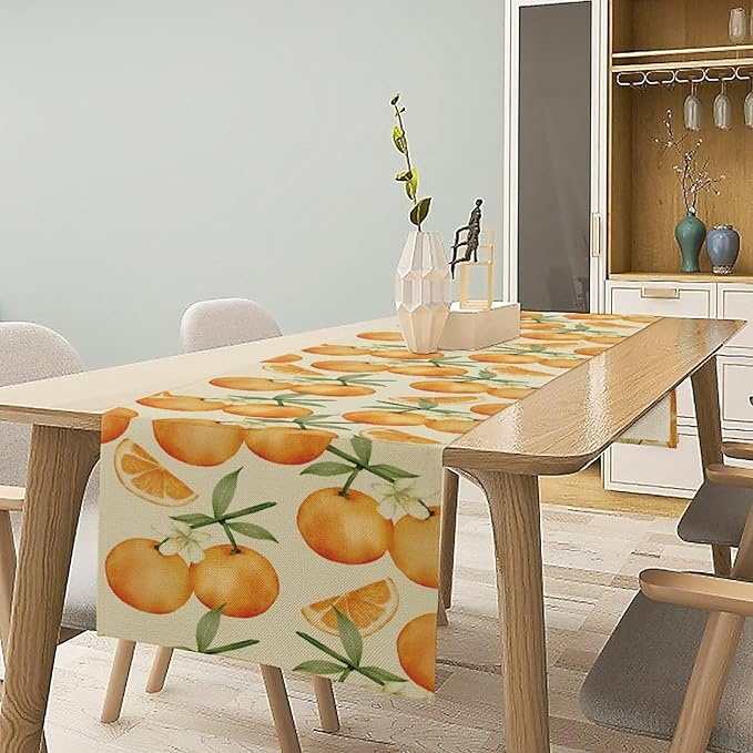 Orange Citrus Table Runner, Cute Spring Summer Fruit Themed Table Runner for Outdoor Birthday Party Kitchen Dining Home 13x60in