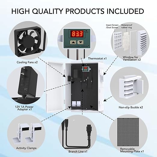 Outdoor Electrical Box, Waterproof Electrical Junction Box IP65 ABS Plastic Enclosure with Fan & Thermostat, Mounting Plate and Hinged Lid (18.1" Hx 12.5" L x 6.3" W)