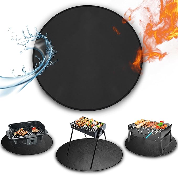 Tirifer 24" Round Grill Mat, Fire Pit Mat Fireproof Under Grill Mat Oil-Proof Waterproof BBQ Pad for Outdoor Grill Accessories, Heat Resistant Protective Deck and Patio Mat Fire Resistant Pad