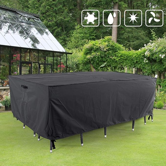 Tempera Outside Table and Chair Covers, Outdoor Dining Set Cover, Patio Furniture Cover Waterproof, Windproof for Winter, Rectangle, 90''L x 60''W x 27.8''H, Space Grey