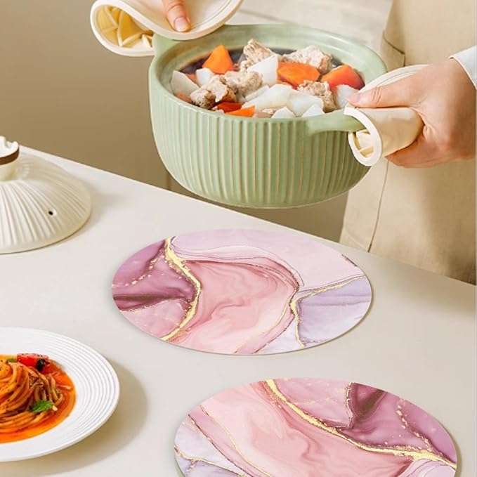 Faux Leather Heat Resistant Placemats Set of 4,Pink Marble Modern Texture Ding Table Placemat Washable Waterproof Non-Slip Table Place Mats for Party Coffee Bar,13inch