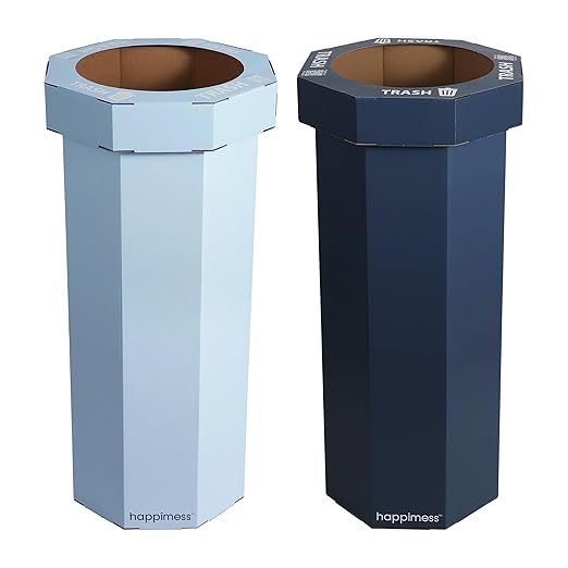 Eyely MPH1302B-2SET Sal 25-Gallon Disposable Corrugated Cardboard Event Trash Can and Recycling Bin for BBQs, Parties & Events & Outdoor Activities, Tide Pool Blue/Denim Blue (Set of 2)