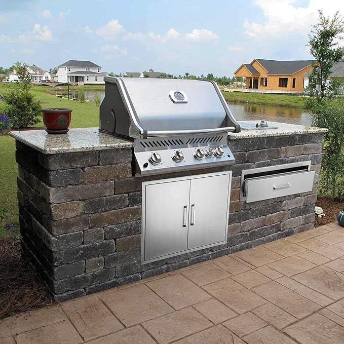 Outdoor Kitchen Drawers,Stainless Steel BBQ Single Drawer with Chrome Handle,30" W x 10" H x 23" D Access Drawer Flush Mount for Outdoor Kitchen,BBQ Island
