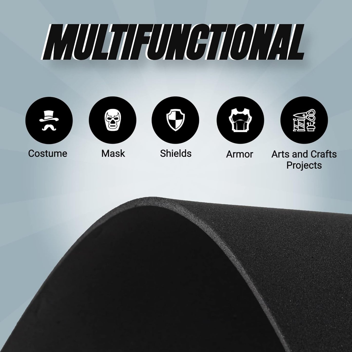 24 Ct Sheets Black EVA Cosplay Foam in 9” x 12’’ Sheets; High Density Thick Foam 85 kg/m³, 2mm (1/12”); Great for Costumes, Props, Armor, Masks, Arts and Crafts Projects