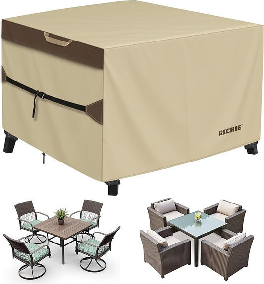 Outdoor Patio Furniture Cover - Heavy Duty Waterproof 600D Tough Canvas Protector for Square Table Cover, All-Season Dining Table and Chair Cover (86L x 86W x 28H Inch)