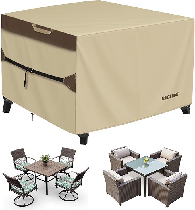 Outdoor Patio Furniture Cover - Heavy Duty Waterproof 600D Tough Canvas Protector for Square Table Cover, All-Season Dining Table and Chair Cover (94L x 94W x 28H Inch)