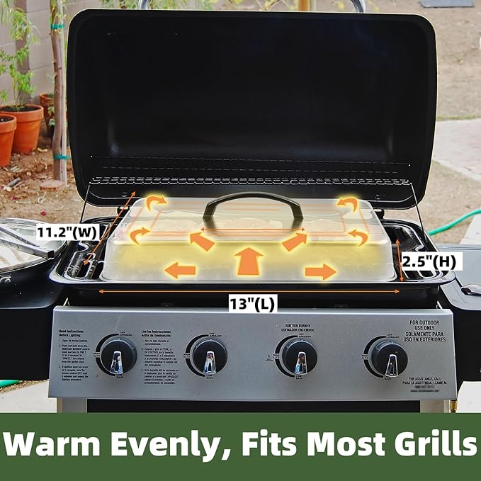 Rectangular Basting Cover, Stainless Steel Grill Cover Lid for Melting Cheese or Steaming Food, 13"(L) x 11.2"(W) x 2.5"(H), 2 Pack