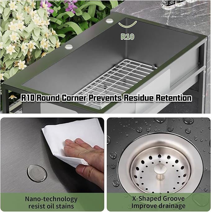 Black 33x19 Inch Freestanding Utility Sink-Stainless Steel Laundry Sink Practicality With Accessories Black Stainless Faucet,Soap Dispenser, SS Sink Grid For Laundry,Garage,Outdoor Kitchen,Garden...