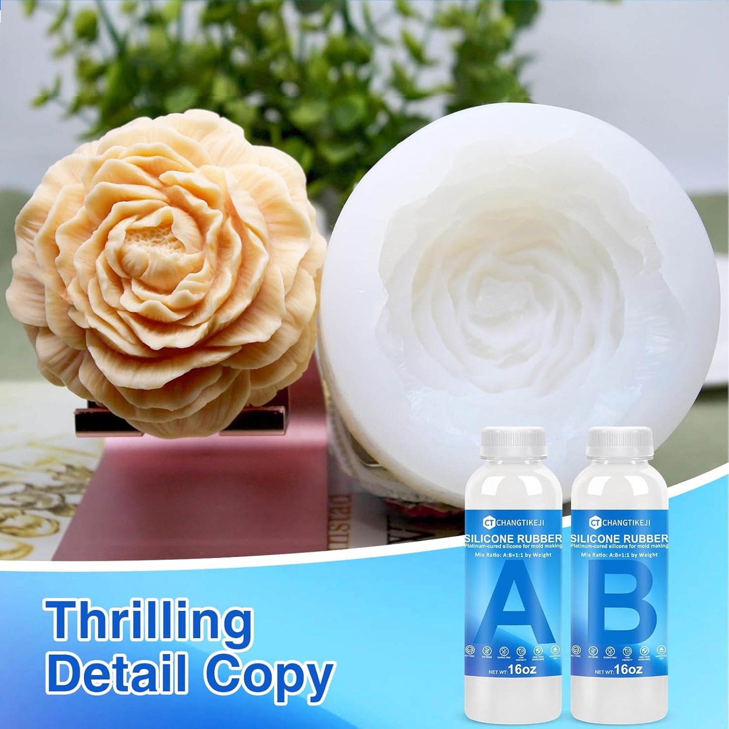 Silicone Mold Making Kit, 32oz 10A Elastic Liquid Silicone for Casting Resin molds and Candle & Soap Mold,Fast Cure Translucent Platinum Silicone Rubber