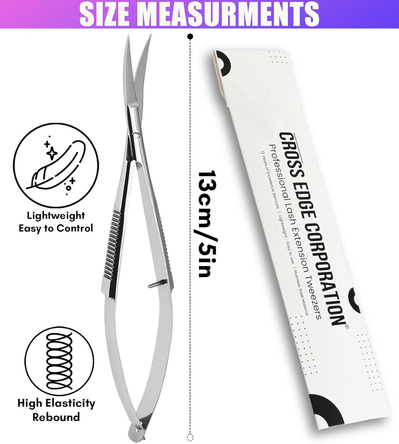 Cross Edge Curved Spring Scissors 5 Inch Stainless Steel Precision Eyebrow & Eyelash Shaping & Trimming Scissor, Snips Squeeze, Embroidery, Knitting Micro Tip Craft Scissors (Silver)