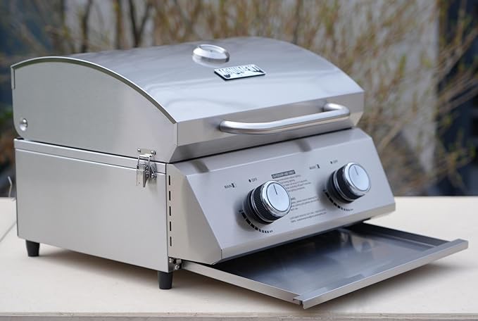 Monument Grills Tabletop Propane Gas Grill for Outdoor Portable Camping Cooking with 1 Pound Tank Adapter(2 items)