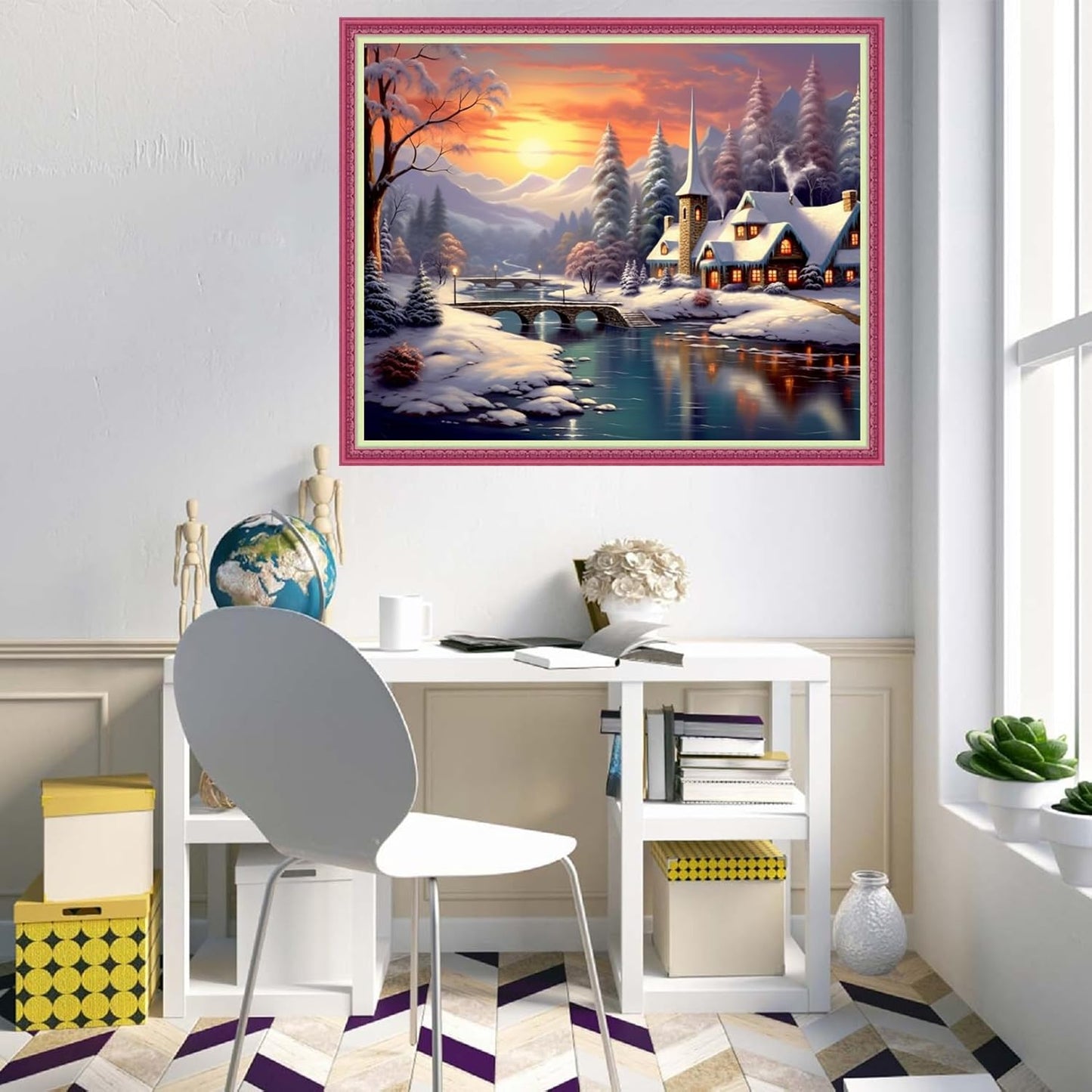 Disnesart Cross Stitch Stamped Full Embroidery Kits DIY 11CT Cotton Thread Printed DIY Needlepoint Kits Craft Needlework Set Cross-Stitch Stamped Sets-Winter Snow Scenery 16x20 inch