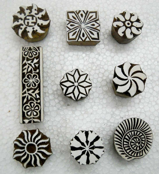 Pack of Nine Wooden Block Stamps/ Tattoo/ Indian Textile Printing Blocks