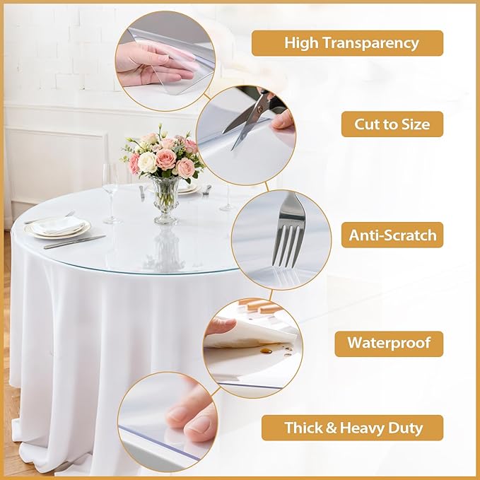 Round Clear Table Cover Protector 42 Inch - 2mm Thick Waterproof PVC Furniture Protective Pad for Dining Room Tabletop