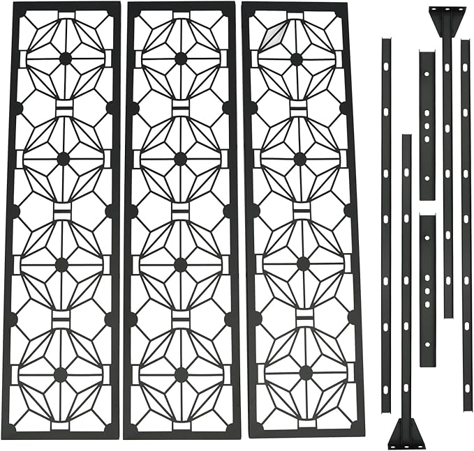 Metal Outdoor Divider 71x40'' Privacy Screens 6 Panels Privacy Fence with Stripe Pattern, Freestanding Decorative Privacy Screen for Patio Balcony Deck Garden Backyard (Model B)