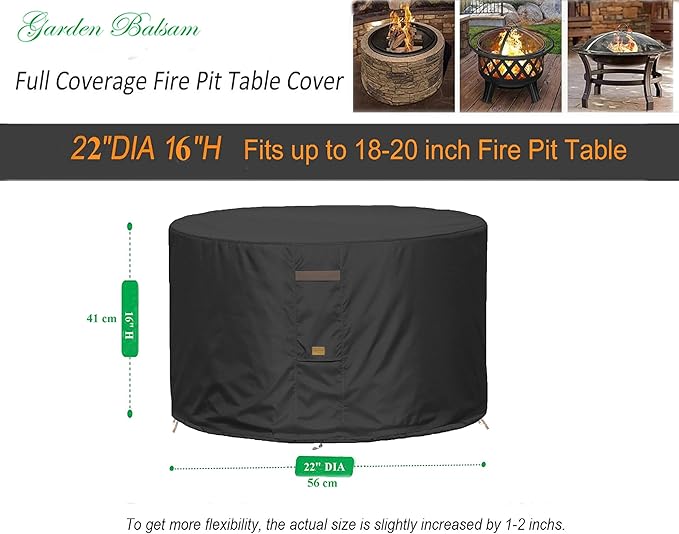 Fire Pit Cover 600D Heavy Duty Waterproof Fabric With PVC Coating Round 22" Dia x 16" H Black Fits 18-20 inch Fire Pit Table Fade Resistant Outdoor Firepit Cover