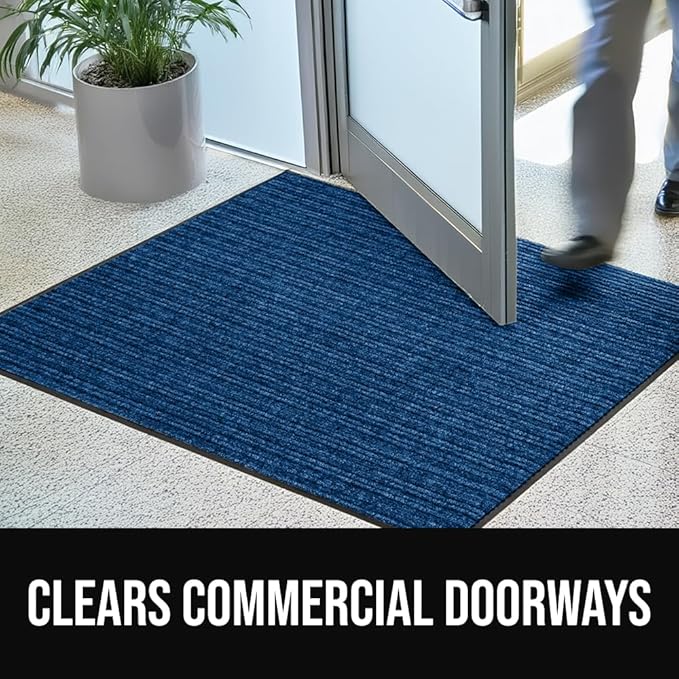 GORILLA GRIP Waterproof Traffic Guard Door Mat, 2 Pack Heavy Duty Entryway Mats, Strong Rubber Back Commercial Utility Rugs for Office Hallway, Garage Floor and Home, Low Profile Carpet, 29x17, Blue