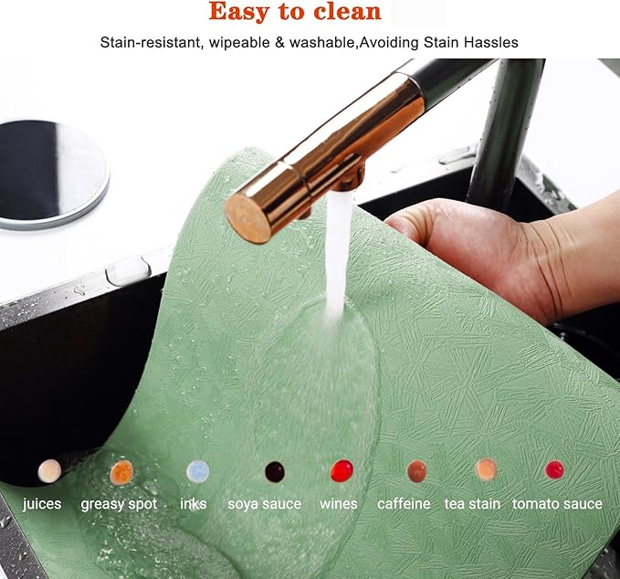 Vinyl Placemats Set of 6 Heat Resistant Easy Clean Non-Slip Place Mats for Dining Table. Faux Leather Waterproof Stain Resistant Wipeable Washable PU Table Mats(6, Green)